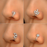 Nose Ring Heart Star Crown Clip on Nose Ear